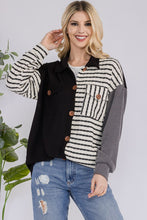 Load image into Gallery viewer, Celeste Full Size Striped Button Up Dropped Shoulder Shacket
