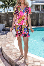 Load image into Gallery viewer, Printed Tie Neck Short Sleeve Mini Dress
