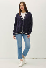 Load image into Gallery viewer, Be Cool Contrast Trim Cable-Knit V-Neck Cardigan
