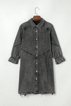 Load image into Gallery viewer, Distressed Collared Neck Flounce Sleeve Denim Dress
