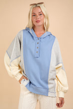 Load image into Gallery viewer, VERY J Exposed Seam Color Block Half Button Hoodie
