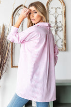 Load image into Gallery viewer, First Love Full Size Striped Button Down High-Low Hem Shirt
