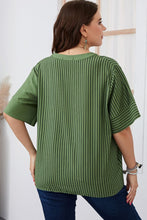 Load image into Gallery viewer, Plus Size Striped Notched Neck Half Sleeve Top
