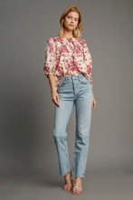 Load image into Gallery viewer, Umgee Floral Pleated Detail Lace Trim Sleeve Blouse

