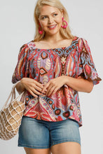 Load image into Gallery viewer, Umgee Full Size Abstract Print Smocked Square Neck Puff Sleeve Blouse
