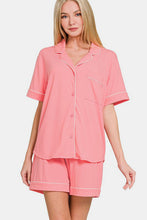 Load image into Gallery viewer, Zenana Button Down Short Sleeve Top and Shorts Lounge Set
