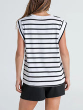 Load image into Gallery viewer, Striped Round Neck Cap Sleeve T-Shirt
