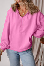 Load image into Gallery viewer, Pocketed Half Zip Dropped Shoulder Hoodie
