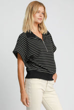 Load image into Gallery viewer, Umgee Striped Half Zip Short Sleeve Sweatshirt
