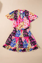 Load image into Gallery viewer, Printed Tie Neck Short Sleeve Mini Dress
