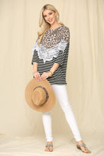 Load image into Gallery viewer, Celeste Full Size Leopard Spliced Stripe T-Shirt with Lace Detail
