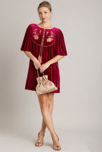Load image into Gallery viewer, Umgee Embroidered Half Sleeve Velvet Mini Dress with Tassel
