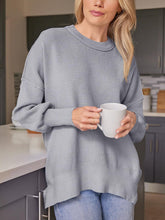 Load image into Gallery viewer, Slit Round Neck Dropped Shoulder Sweater
