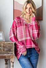 Load image into Gallery viewer, Heimish Plaid Drop Shoulder V-Neck T-Shirt
