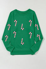 Load image into Gallery viewer, Candy Cane Round Neck Long Sleeve Sweatshirt
