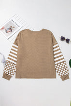 Load image into Gallery viewer, Checker &amp; Stripes Round Neck Long Sleeve Blouse
