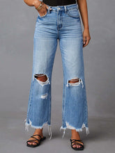 Load image into Gallery viewer, Distressed Raw Hem Jeans with Pockets
