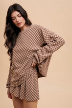 Load image into Gallery viewer, Annie Wear Checkered Round Neck Top and Drawstring Shorts Set
