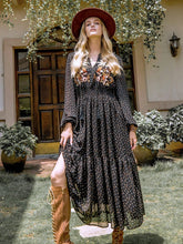 Load image into Gallery viewer, Embroidered Polka Dot Tie Neck Long Sleeve Midi Dress
