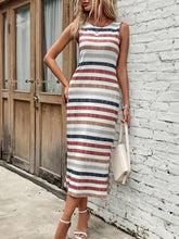 Load image into Gallery viewer, Slit Striped Round Neck Tank Dress
