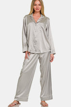 Load image into Gallery viewer, Zenana Satin Long Sleeve Shirt and Pants Pajama Set
