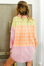 Load image into Gallery viewer, BiBi Plaid Color Block Raw Hem Shirt
