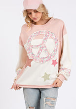 Load image into Gallery viewer, SAGE + FIG Peace &amp; Star Patch Contrast Round Neck Sweatshirt
