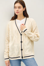 Load image into Gallery viewer, Be Cool Contrast Trim Cable-Knit V-Neck Cardigan
