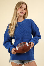 Load image into Gallery viewer, VERY J Waffle-Knit Exposed Seam Round Neck Sweater
