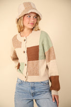 Load image into Gallery viewer, VERY J Color Block Button Down Textured Sweater Cardigan
