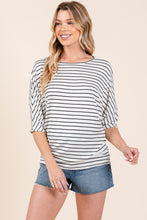 Load image into Gallery viewer, BOMBOM Striped Boat Neck Dolman Sleeve Top
