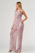 Load image into Gallery viewer, GeeGee Printed Tie Shoulder Wide Leg Jumpsuit
