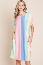 Load image into Gallery viewer, BOMBOM Striped Short Sleeve Dress with Pockets
