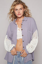 Load image into Gallery viewer, POL Openwork Lantern Sleeve Button Down Gauze Shirt
