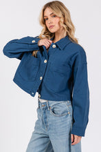 Load image into Gallery viewer, bytos Button Down Cropped Denim Jacket with Patch Pockets
