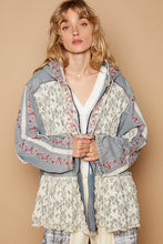 Load image into Gallery viewer, POL Embroidered Lace Patch Zip Up Hooded Jacket
