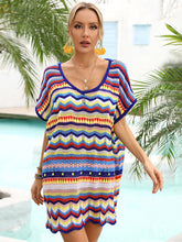 Load image into Gallery viewer, Rainbow Stripe Scalloped V-Neck Cover-Up Dress
