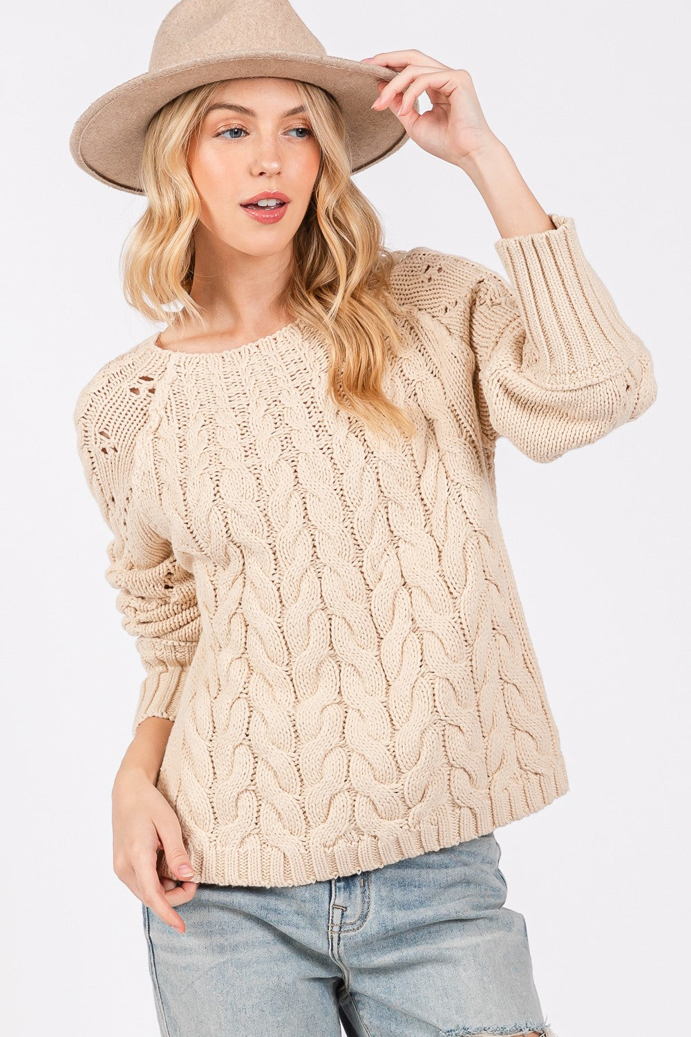 SAGE + FIG Cable-Knit Long Sleeve Sweater