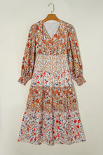 Load image into Gallery viewer, Full Size Printed V-Neck Lantern Sleeve Midi Dress
