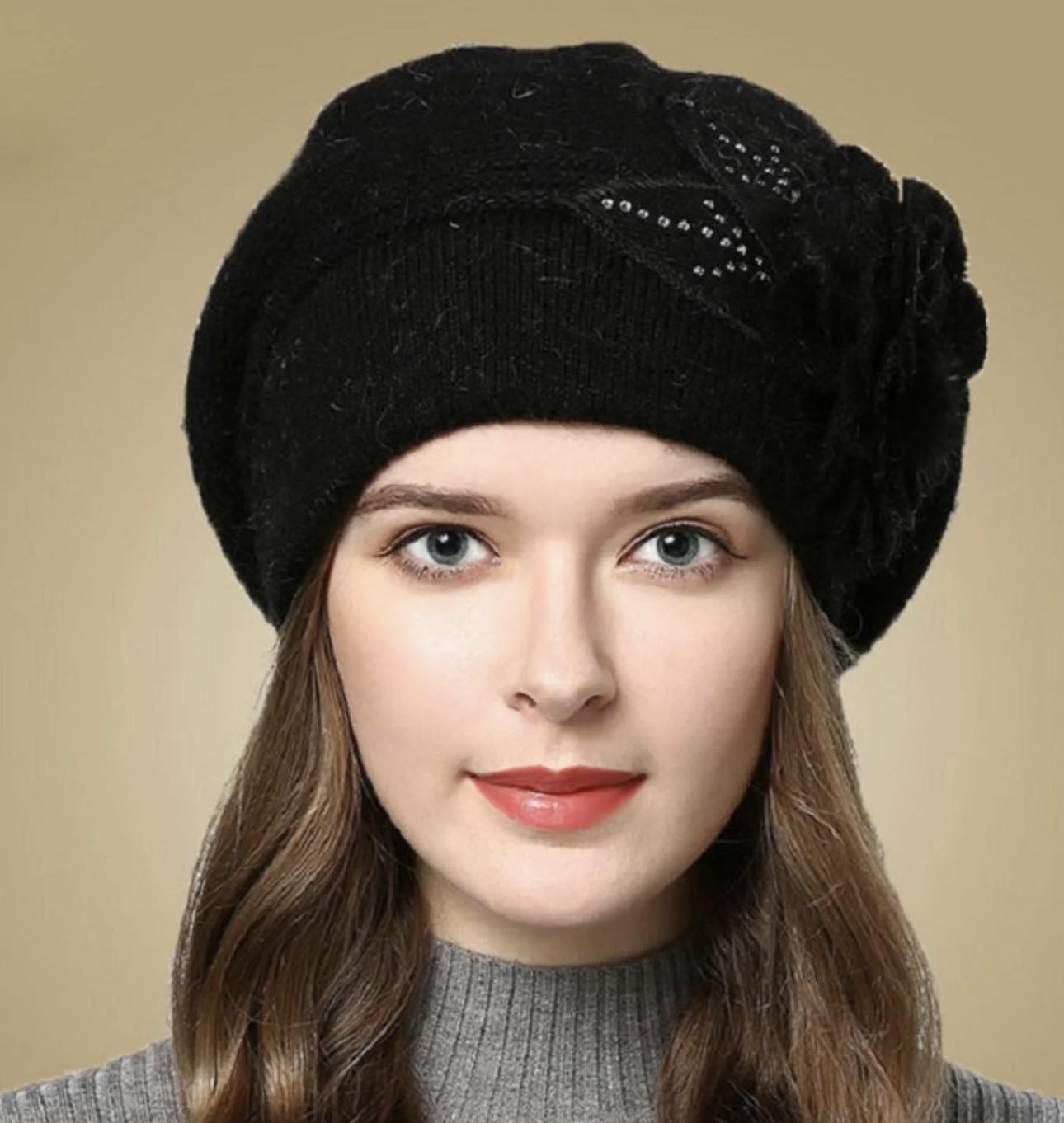 Women`s Elegant Solid Color Crochet Hair Beanie Hat