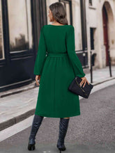 Load image into Gallery viewer, Buttoned Tie Front Long Sleeve Asymmetrical Neck Dress
