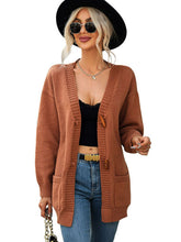 Load image into Gallery viewer, Toggle Closure Ribbed Trim Dropped Shoulder Cardigan
