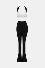 Load image into Gallery viewer, Two-Tone Crisscross Cropped Top and Slit Flare Pants Set
