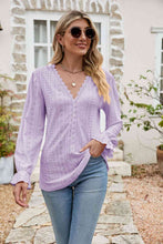 Load image into Gallery viewer, Eyelet Lace Trim Flounce Sleeve Blouse
