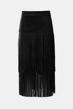 Load image into Gallery viewer, Fringe Detail Faux Suede Midi Skirt

