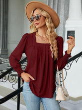 Load image into Gallery viewer, Ruched Square Neck Lantern Sleeve Blouse
