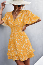 Load image into Gallery viewer, Printed Smocked Waist Layered Surplice Dress
