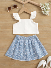 Load image into Gallery viewer, Girls Flutter Sleeve Top and Floral Skirt Set
