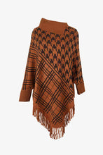 Load image into Gallery viewer, Houndstooth Turtleneck Fringe Hem Poncho
