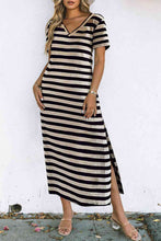 Load image into Gallery viewer, Striped V-Neck Short Sleeve Side Slit Dress
